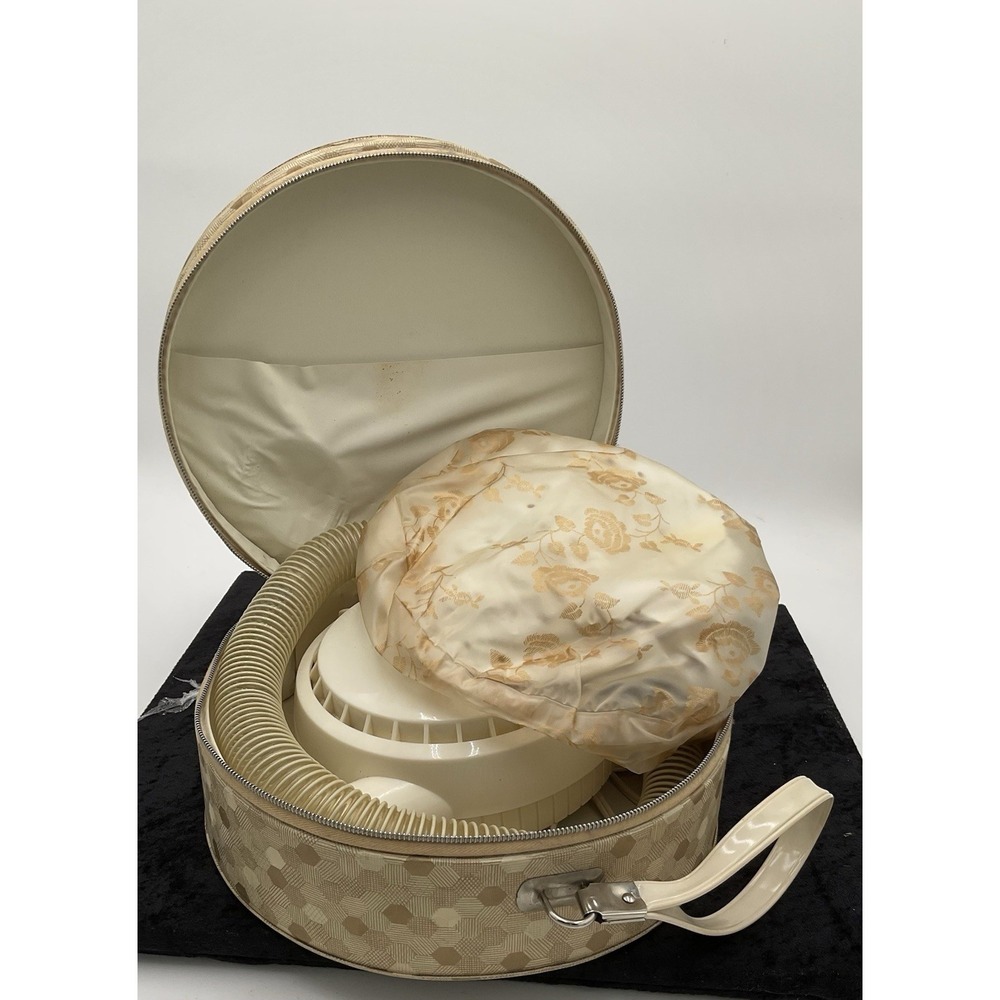 Vintage GE DOMINION 1825 Portable Bonnet Style Hair Dryer with Case Tested